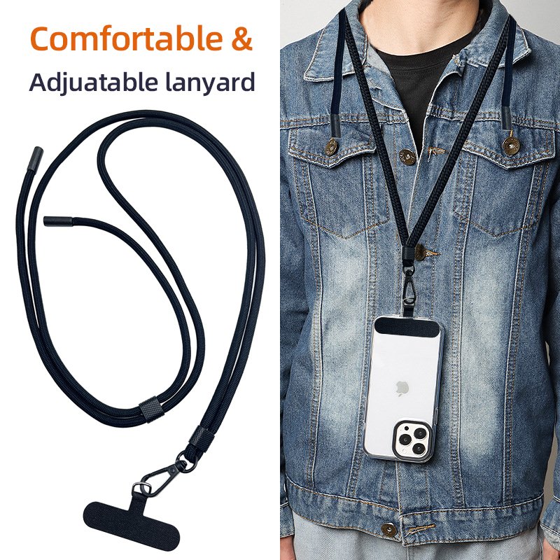 Hot Wholesale Double-Ended Jacquard Lanyard Colorful Crossbody Phone Strap with Metal Buckle Adjustable Polyester Elastic