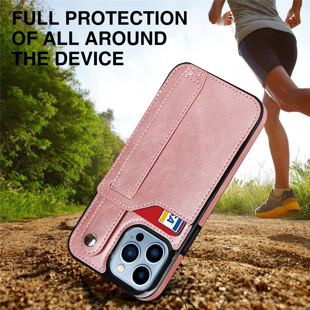 OEM Embossed Logo Leather Phone Case Shockproof Mobile Phone Cases with Card Holder and Wrist Strap for iPhone 15 Pro Max