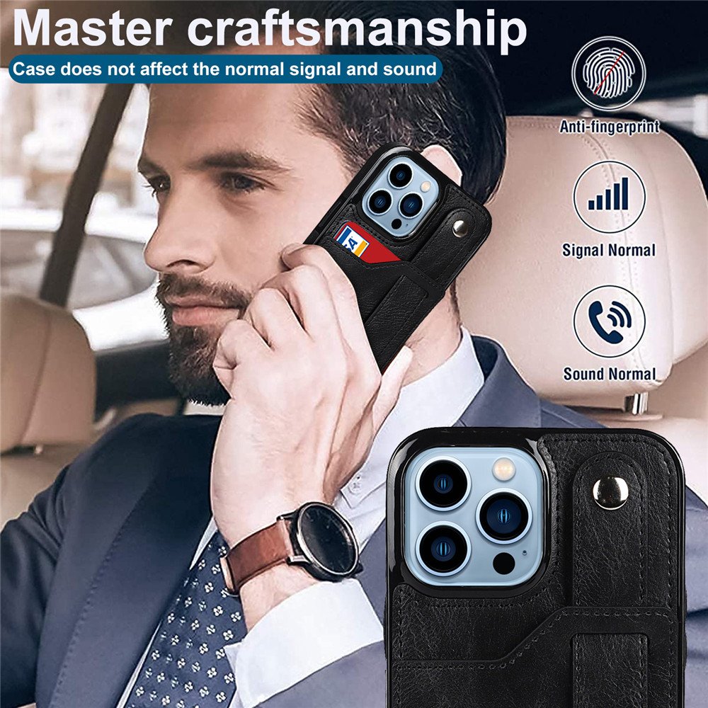 OEM Embossed Logo Leather Phone Case Shockproof Mobile Phone Cases with Card Holder and Wrist Strap for iPhone 15 Pro Max