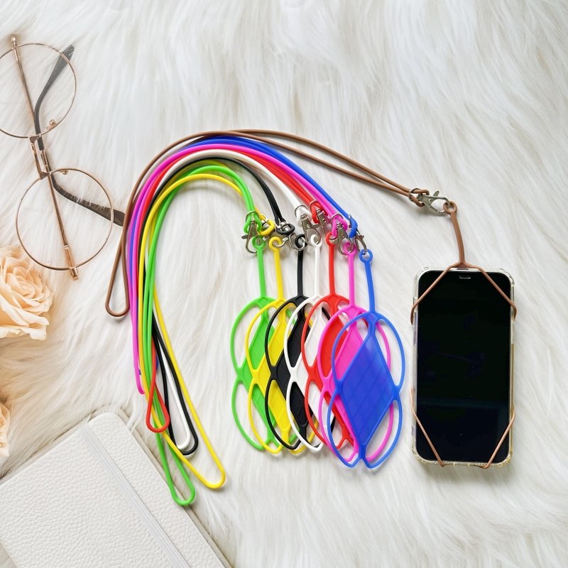 Silicone Lanyard Case Mobile Phone Protective Case Elastic Outdoor Hanging Neck Badge Lanyard Compatible with Most Phones