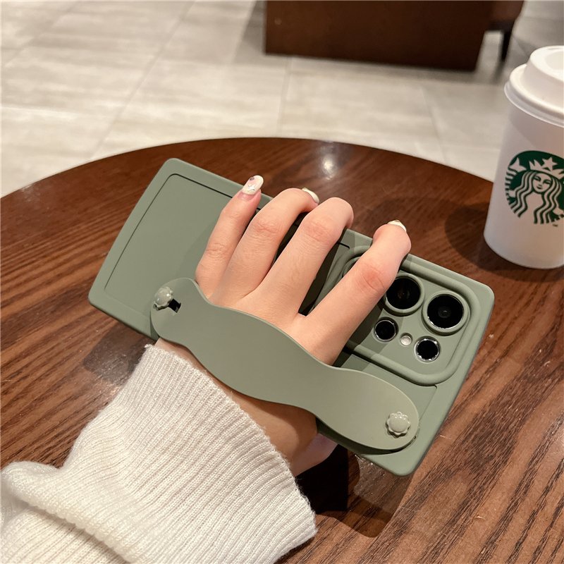 Soft Solid Color Wave Wrist Strap Holder Case For Galaxy Samsung S23 Ultra S22 S21 Plus Camera Protection Silicone Back Cover