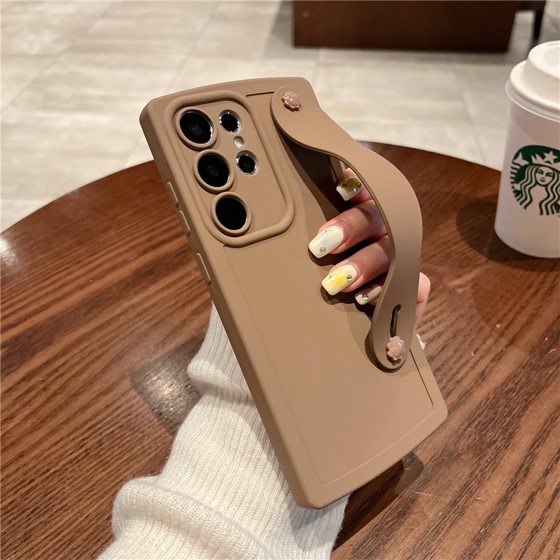 Soft Solid Color Wave Wrist Strap Holder Case For Galaxy Samsung S23 Ultra S22 S21 Plus Camera Protection Silicone Back Cover