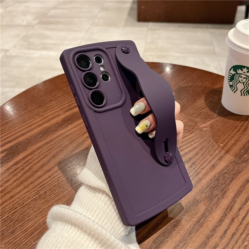 Soft Solid Color Wave Wrist Strap Holder Case For Galaxy Samsung S23 Ultra S22 S21 Plus Camera Protection Silicone Back Cover