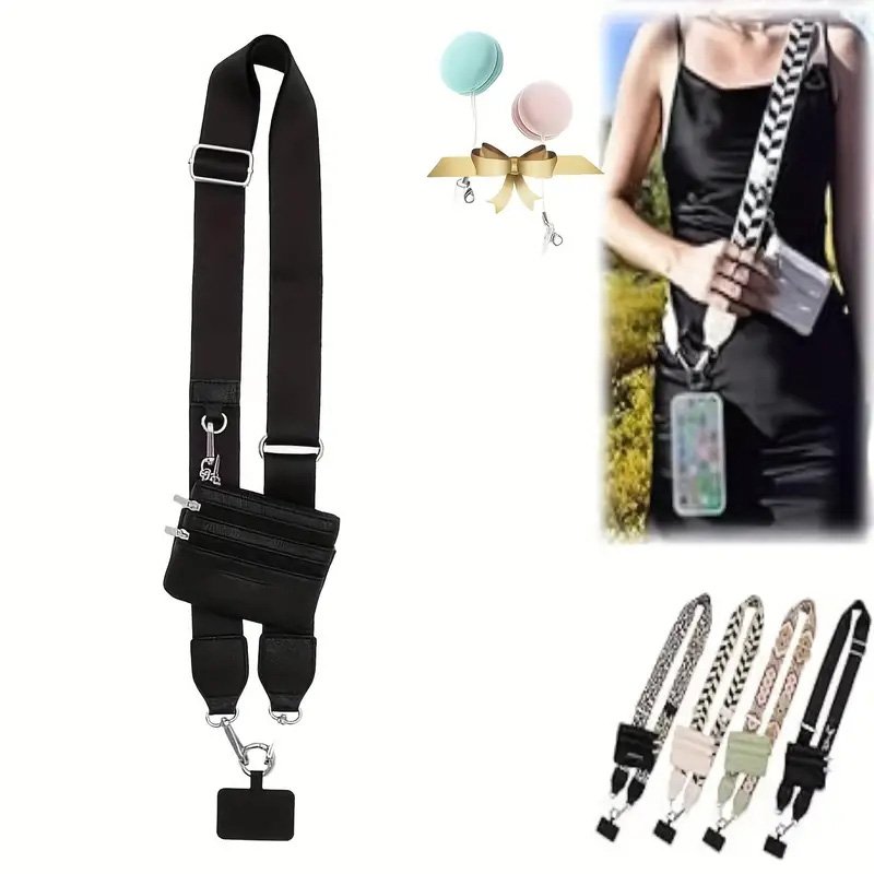 Adjustable Clip and Wallet Mobile Phone Strap Polyester Zipper Wallet Strap Mobile Phone Strap with Zipper Pocket