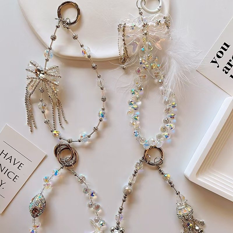 factory direct sales heavy second-hand painted beads strawberry bear mobile phone chain original bag hanging rope key chain