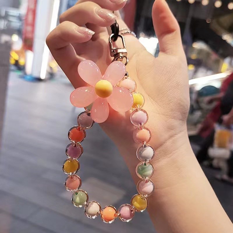 New Fashion Colorful Beads Mobile Phone Chain Rope Crystal Beaded Short Mobile Phone Wrist Strap Lanyard For All Smart phone