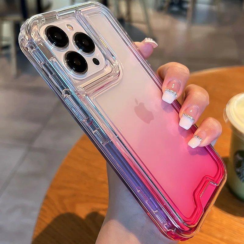 For Iphone 15 14 Pro Max 13 Full Shockproof Case Cover for Iphone 15 Plus Armored Case Rainbow Gradient Phonecase