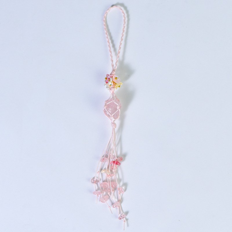 Wholesale Gravel Stone Phone Strap Gemstone Key Chain Handmade Woven Natural Crystal Mobile Phone Lanyard
