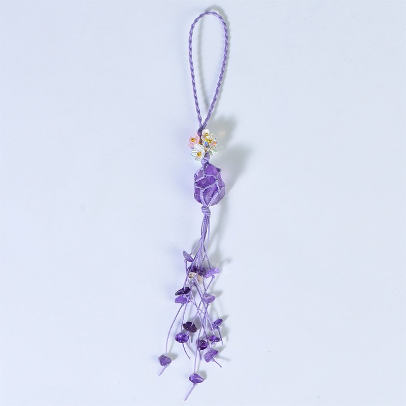 Wholesale Gravel Stone Phone Strap Gemstone Key Chain Handmade Woven Natural Crystal Mobile Phone Lanyard