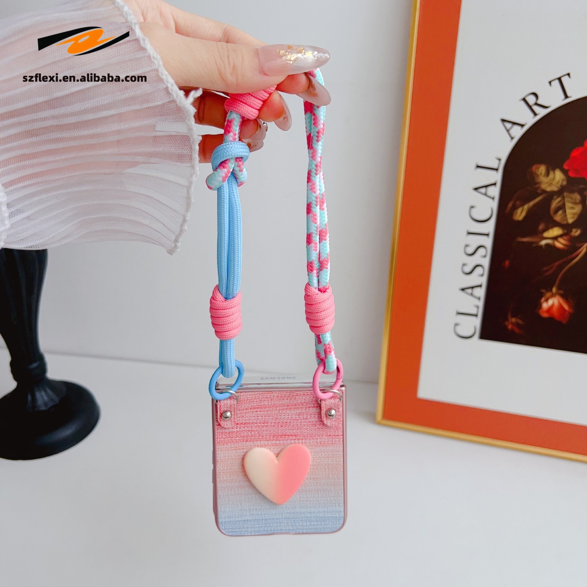 With Strap Hot Product For Samsung Galaxy Z Flip3 4 5 Colorful PU Leather Texture PC Protection Phone Case