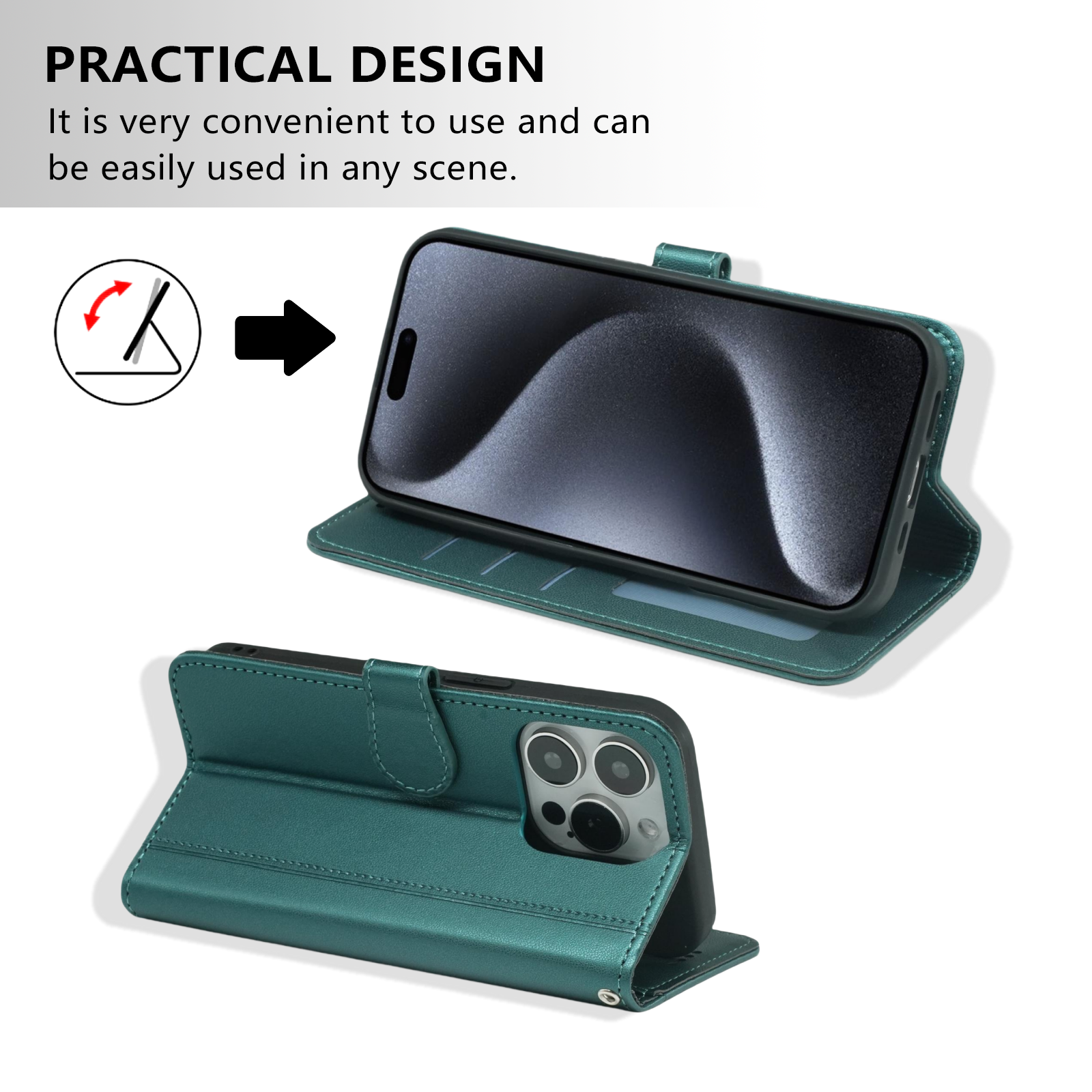 PU Leather Flip Wallet Phone Case for iPhone 16 Pro Max 15 Plus 14 13 with Video Stand Card Holders Phone Cover Bag