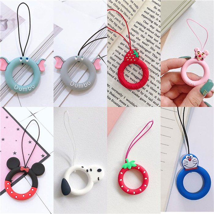 Short Cute Cartoon Finger Ring Phone Strap Silicone Pendent Mobile Phone Lanyard Donuts Charm Strap for Airpods Key ID Card