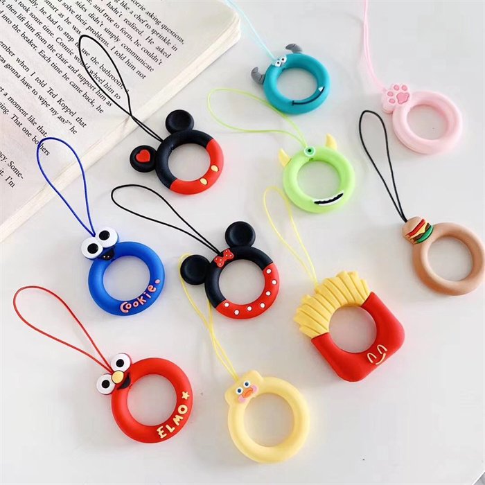 Short Cute Cartoon Finger Ring Phone Strap Silicone Pendent Mobile Phone Lanyard Donuts Charm Strap for Airpods Key ID Card