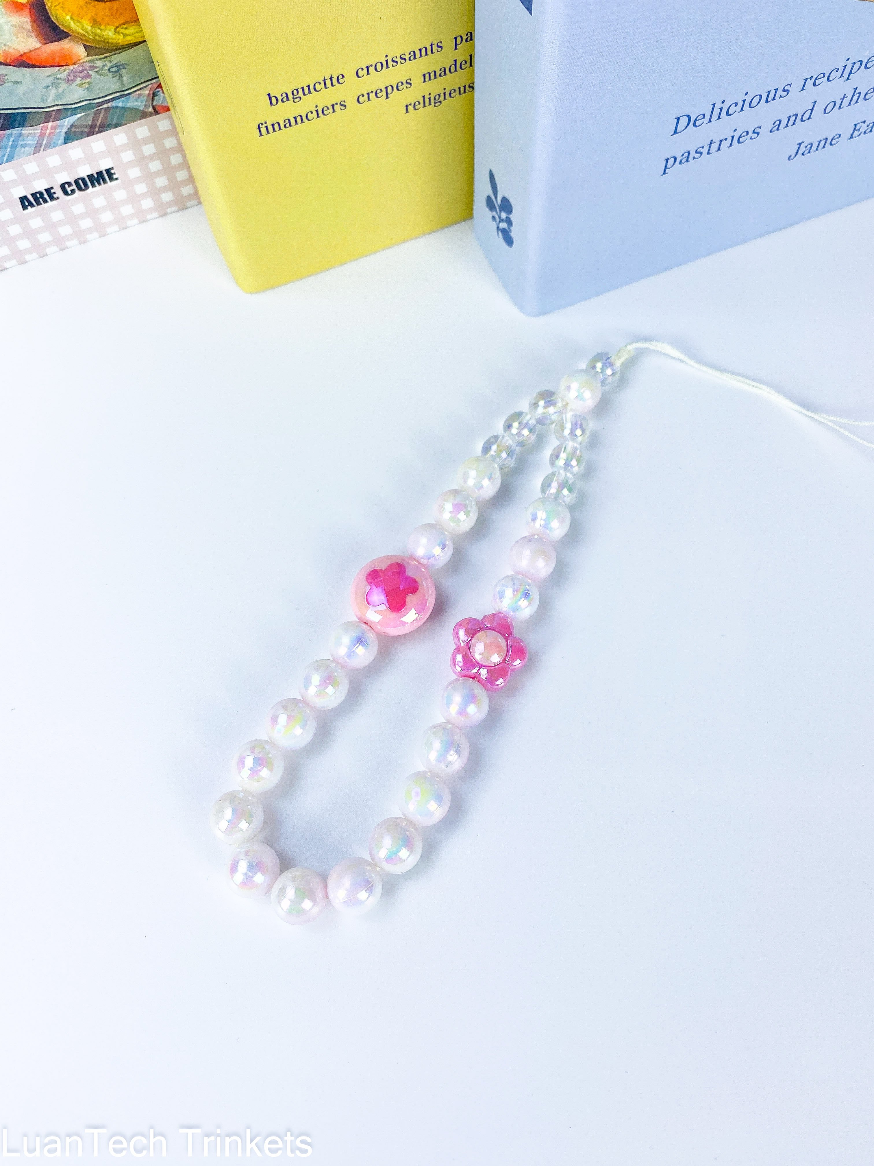 New Design Coloful Beaded Phone Chain Flowers Heart Love DIY Phone Charms Chain Acrylic Cell Phone Strap