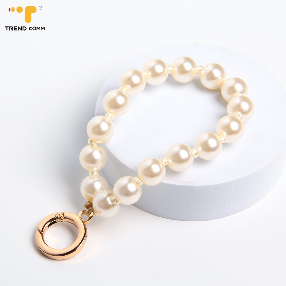 Elegant Crystal Beaded Phone Wrist Lanyard Fresh Water Pearl Chain Wristlet Strap For Mobile Phones