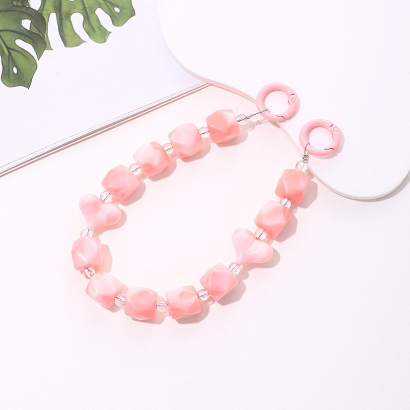 Pink Mobile Phone Strap Beads Purple Cell Phone Charm Strap Colorful Irregular Resin Beaded Chain Universal Phone Lanyard