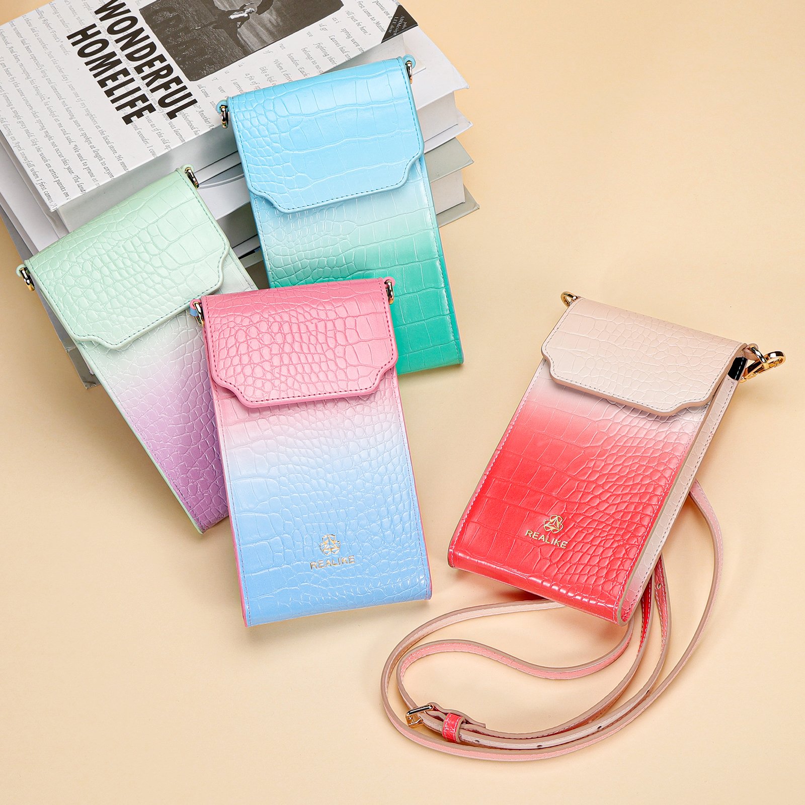 pebble PU small crossbody bag cell phone purse wallet pouch shoulder bag for man women