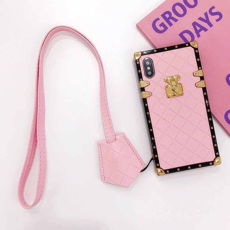 Hot Sale Luxury Lattice PU Leather Phone Case with Strap for iPhone 14 Fashion Trunk Cover for iPhone 13 12 11 7 8 XS X XR