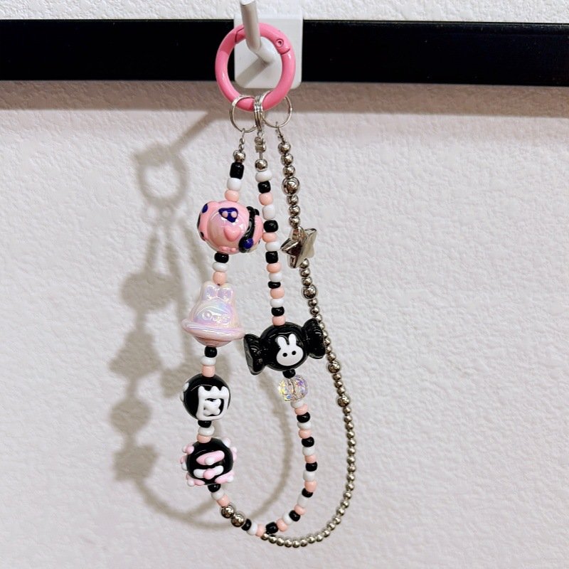 Hand-Painted Acrylic Donut Keychain Pendant Small Bead with Color Chain for Key and Bag Decoration Mobile Phone Chains