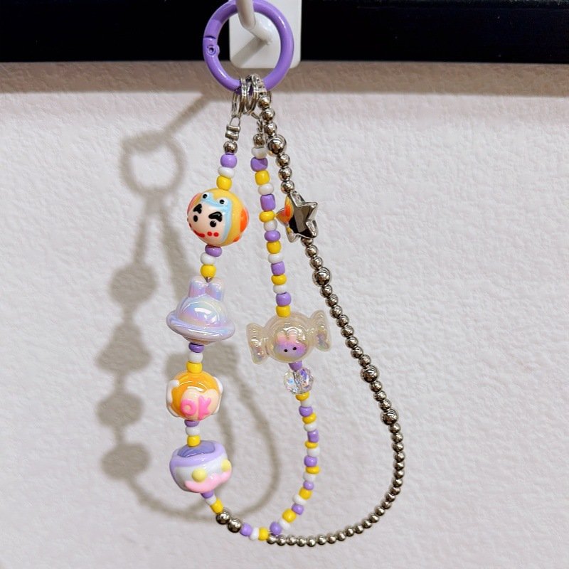 Hand-Painted Acrylic Donut Keychain Pendant Small Bead with Color Chain for Key and Bag Decoration Mobile Phone Chains