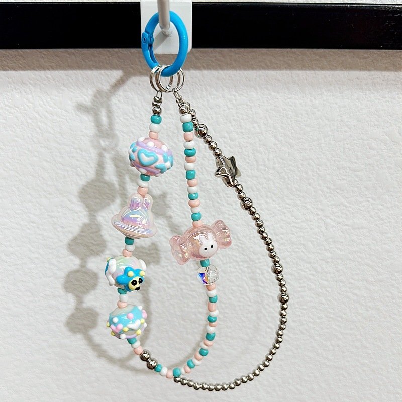 Hand-Painted Acrylic Donut Keychain Pendant Small Bead with Color Chain for Key and Bag Decoration Mobile Phone Chains