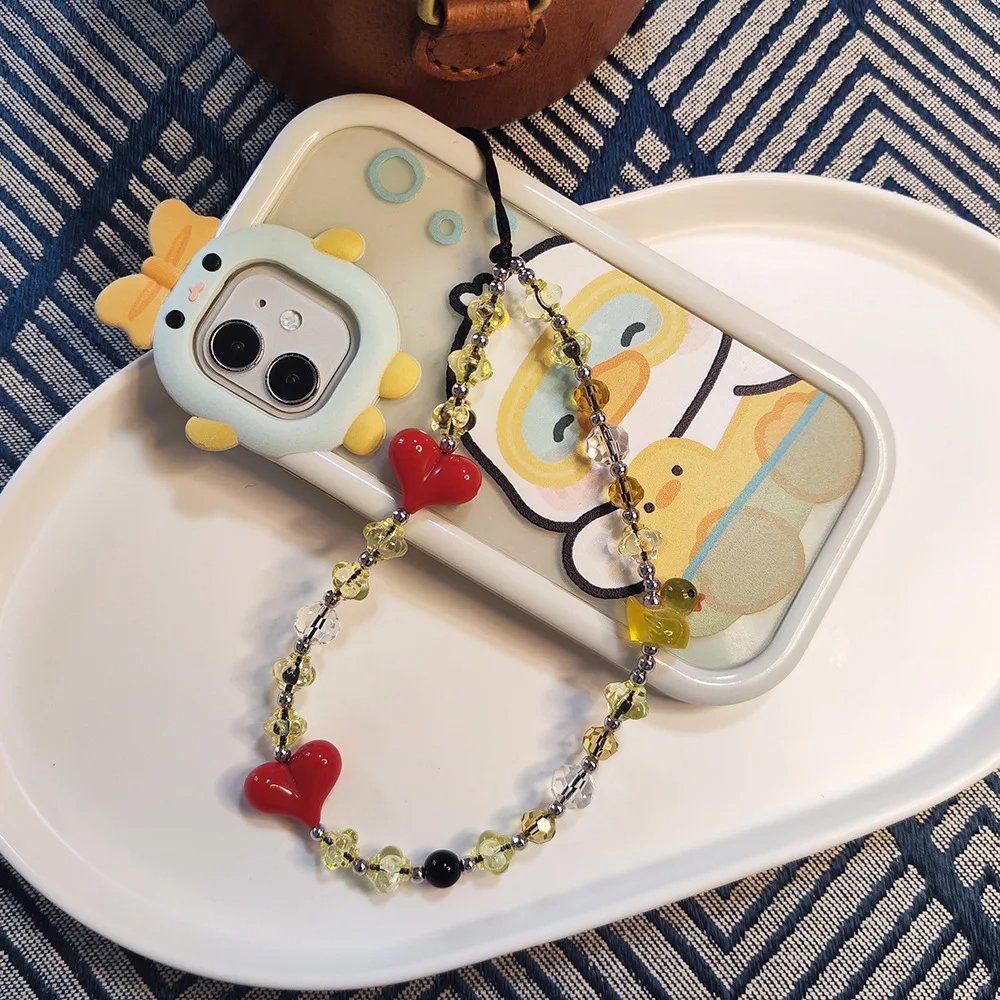 Phone Charm Animal Duck Heart Bead Lanyard Cell Phone Strap Trendy Y2K Accessories