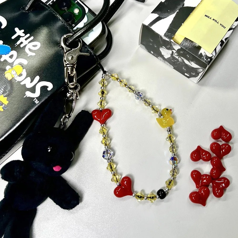 Phone Charm Animal Duck Heart Bead Lanyard Cell Phone Strap Trendy Y2K Accessories