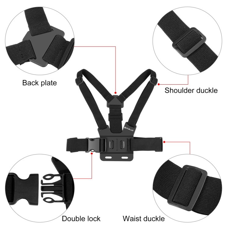Original Factory PULUZ 5 in 1 Adjustable Elastic Mobile Phone Holder Chest Mount Harness Strap Sports camera accessories