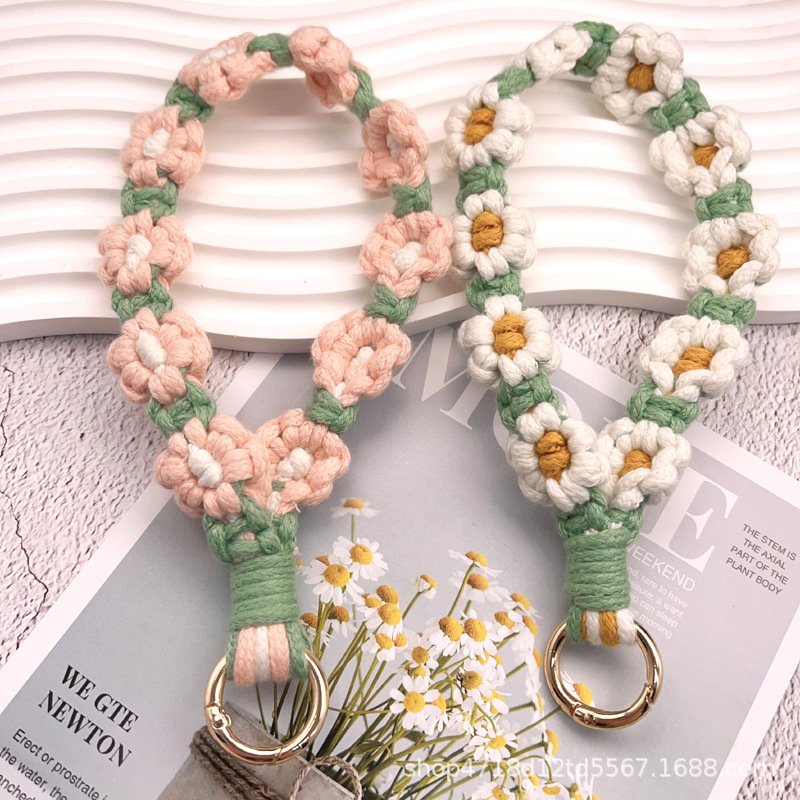 Hand-woven daisy flower keychain ethnic mobile phone lanyard color matching key chain pendant mobile phone chain accessories