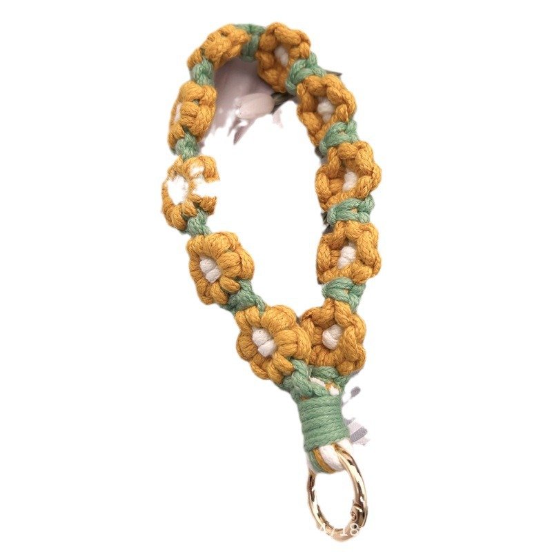 Hand-woven daisy flower keychain ethnic mobile phone lanyard color matching key chain pendant mobile phone chain accessories
