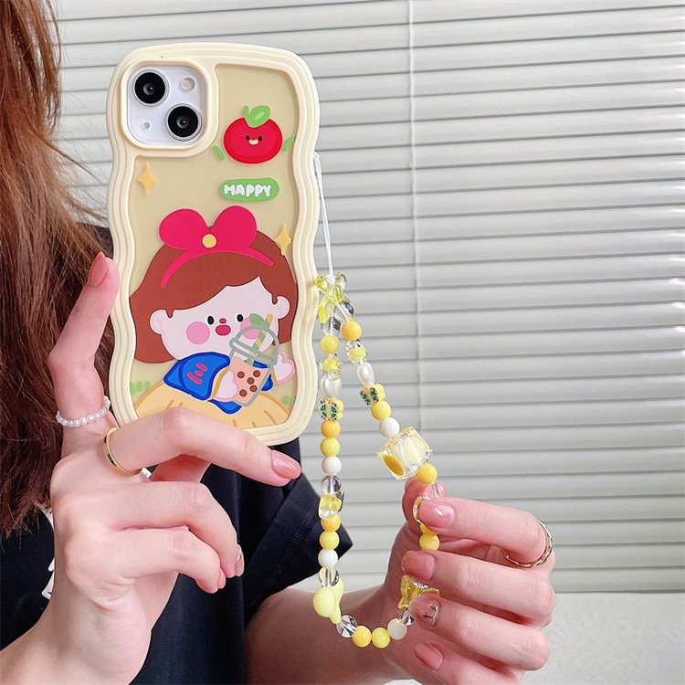 Wholesale Handmade Rainbow Color Fruit Pearl Beaded Phone Lanyard Wrist Strap Mobile Phone Charm Chain