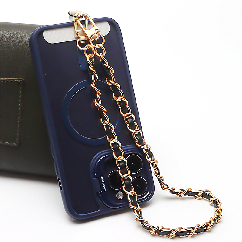 Fashionable Hanging Neck Hand Pull Rope Cell Phone Accessories Pu Vegan Mobile Leather With Metal Phone Crossbody Strap