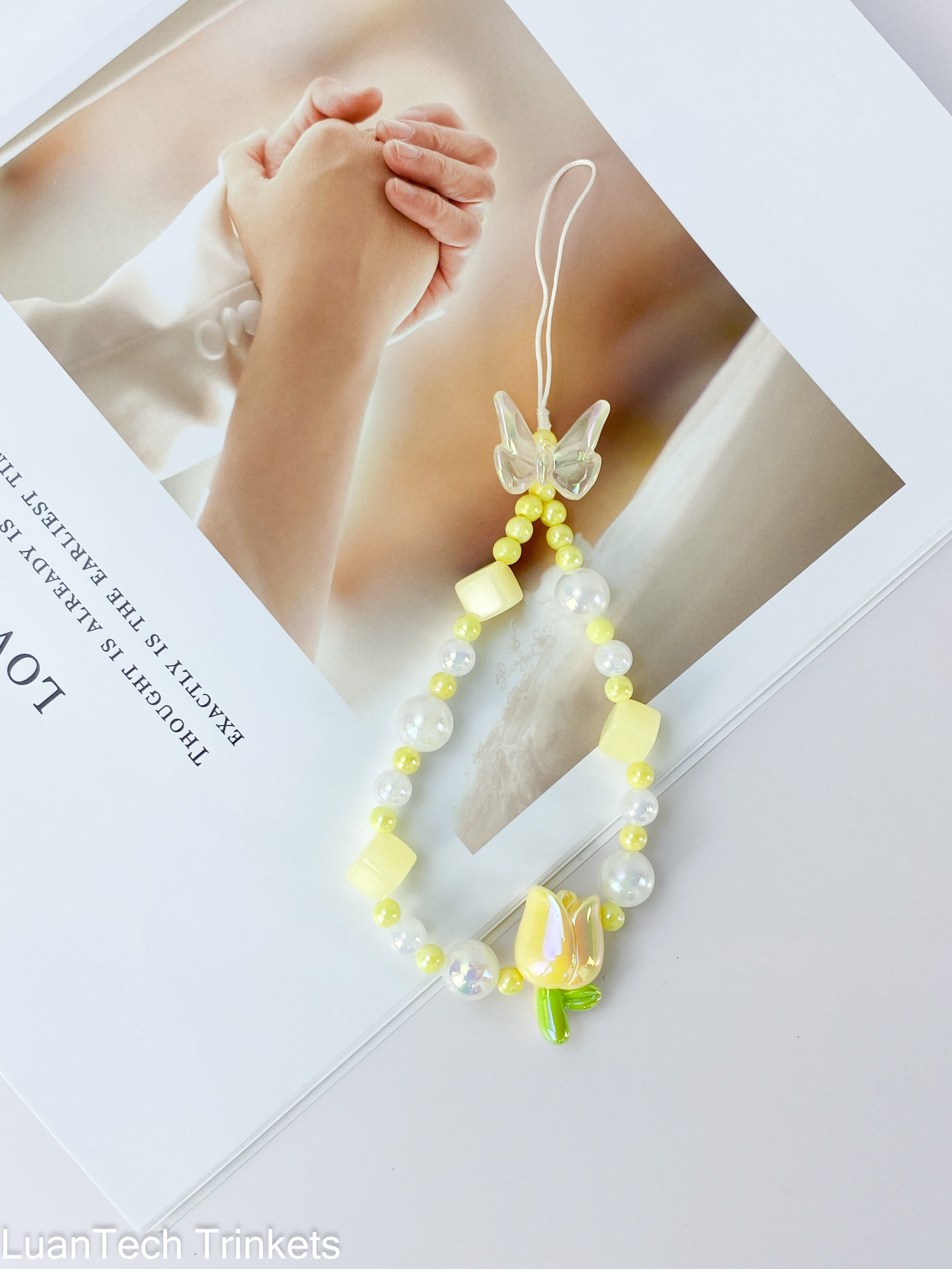 Colorful Crystal Butterflies Chain Mobile Phone Lanyard Cell Phone Charm Straps Acrylic Pendant Anti-Lost