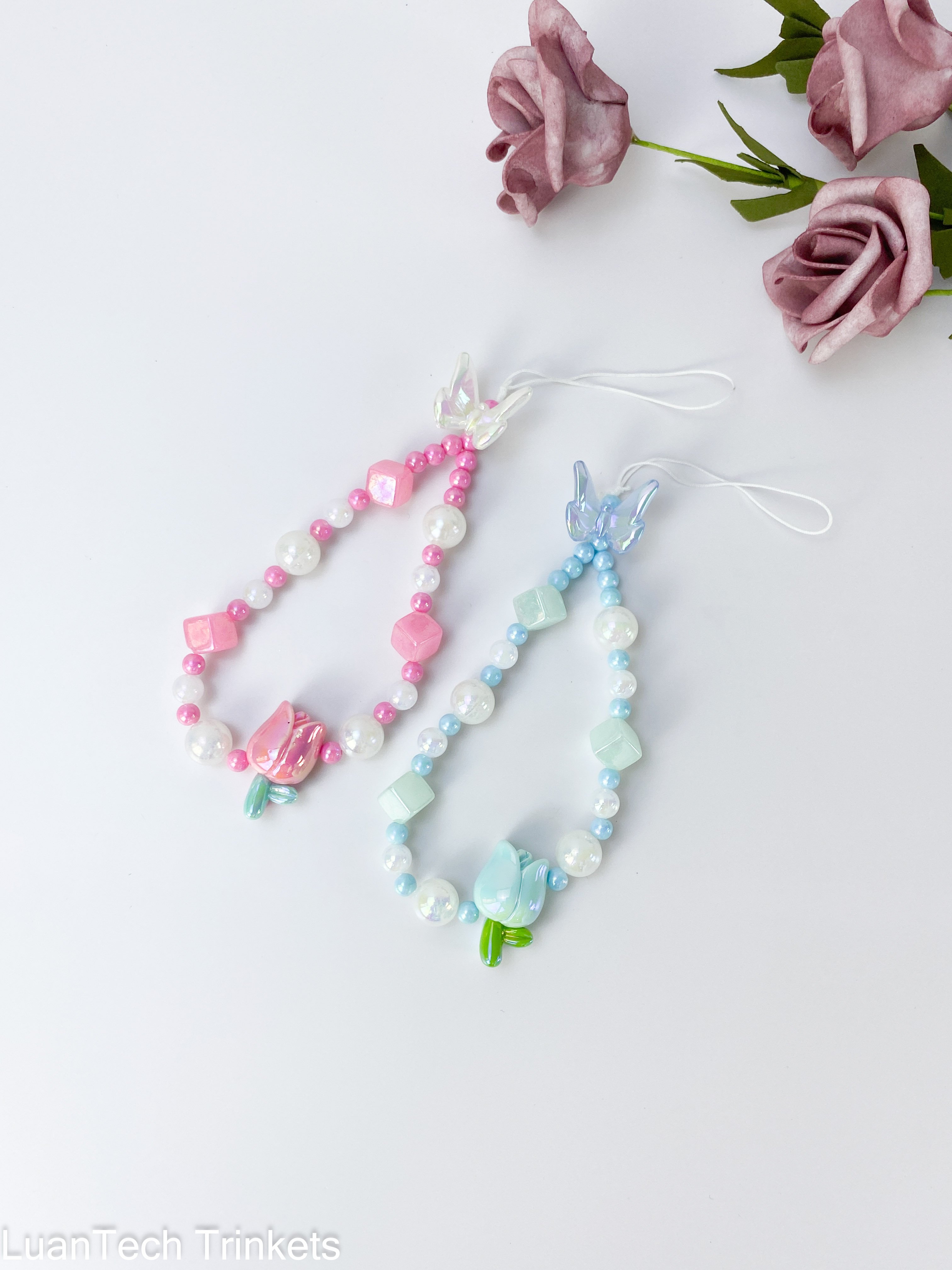 Colorful Crystal Butterflies Chain Mobile Phone Lanyard Cell Phone Charm Straps Acrylic Pendant Anti-Lost