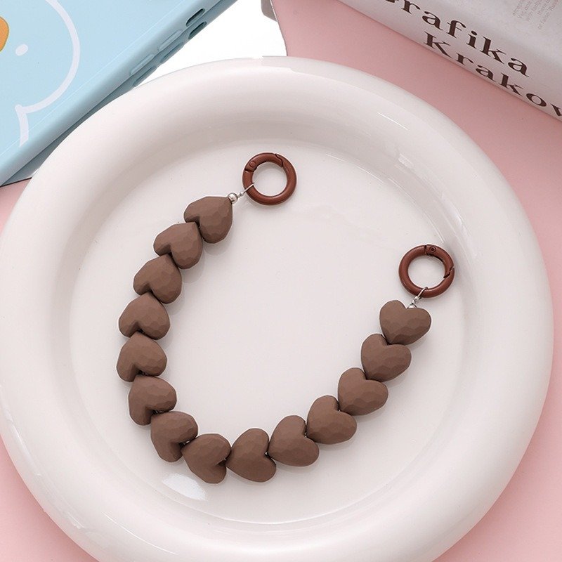 Matte Heart Beaded Phone Charms Lovely Colorful Beads Mobile Phone Pendant Anti Lost Hands Free Cell Phone Chain Strap For Women