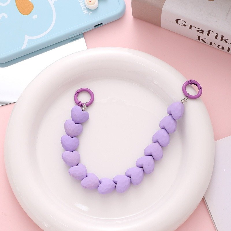 Matte Heart Beaded Phone Charms Lovely Colorful Beads Mobile Phone Pendant Anti Lost Hands Free Cell Phone Chain Strap For Women