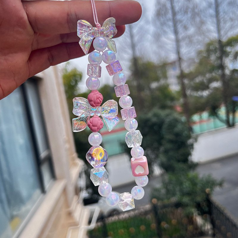 New phone lanyard creative small fresh butterfly color beaded chain mobile phone strap accessories mobile phone decorative chain