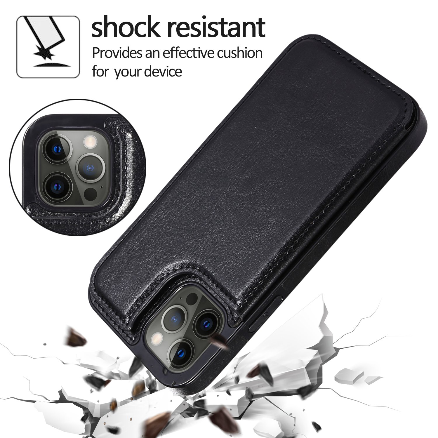 For iPhone 13 Pro Wallet Phone Case with Card Slots Holder PU Leather Kickstand Magnetic Clasp Shockproof Flip Cover