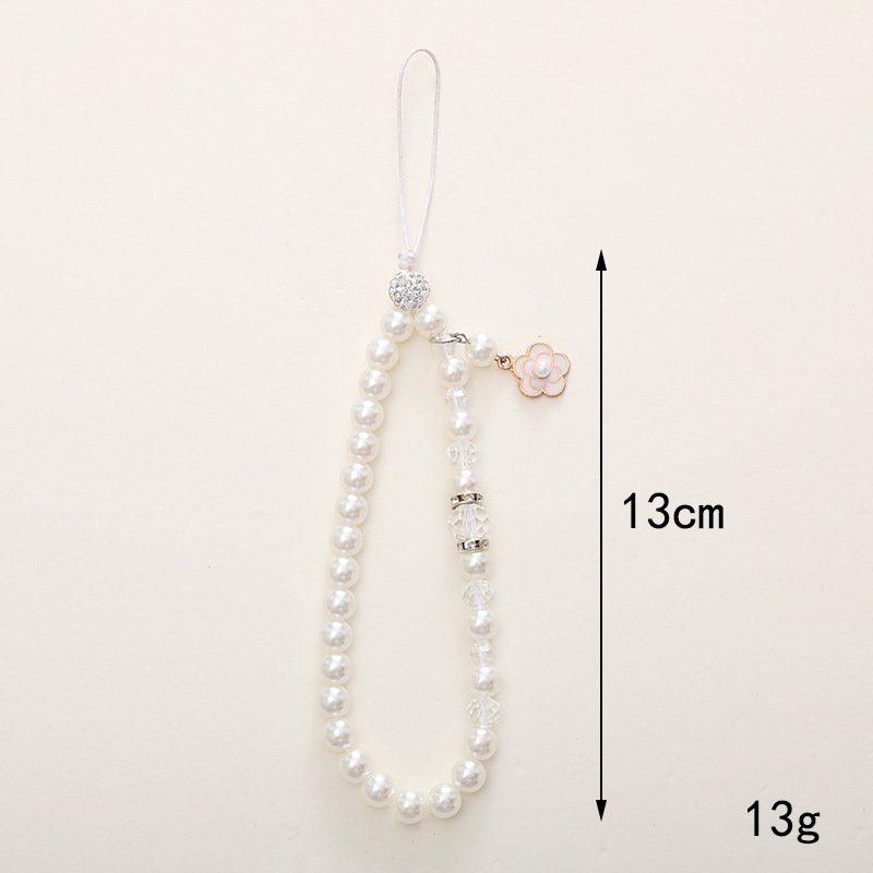 Black Pearl Flower Lanyard Cord String Strap Universal Mobile Charm Hook Cell Phone Charms Beads for iphone Accessories