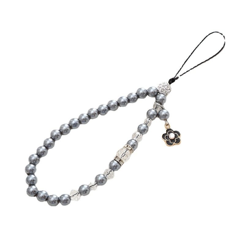 Black Pearl Flower Lanyard Cord String Strap Universal Mobile Charm Hook Cell Phone Charms Beads for iphone Accessories