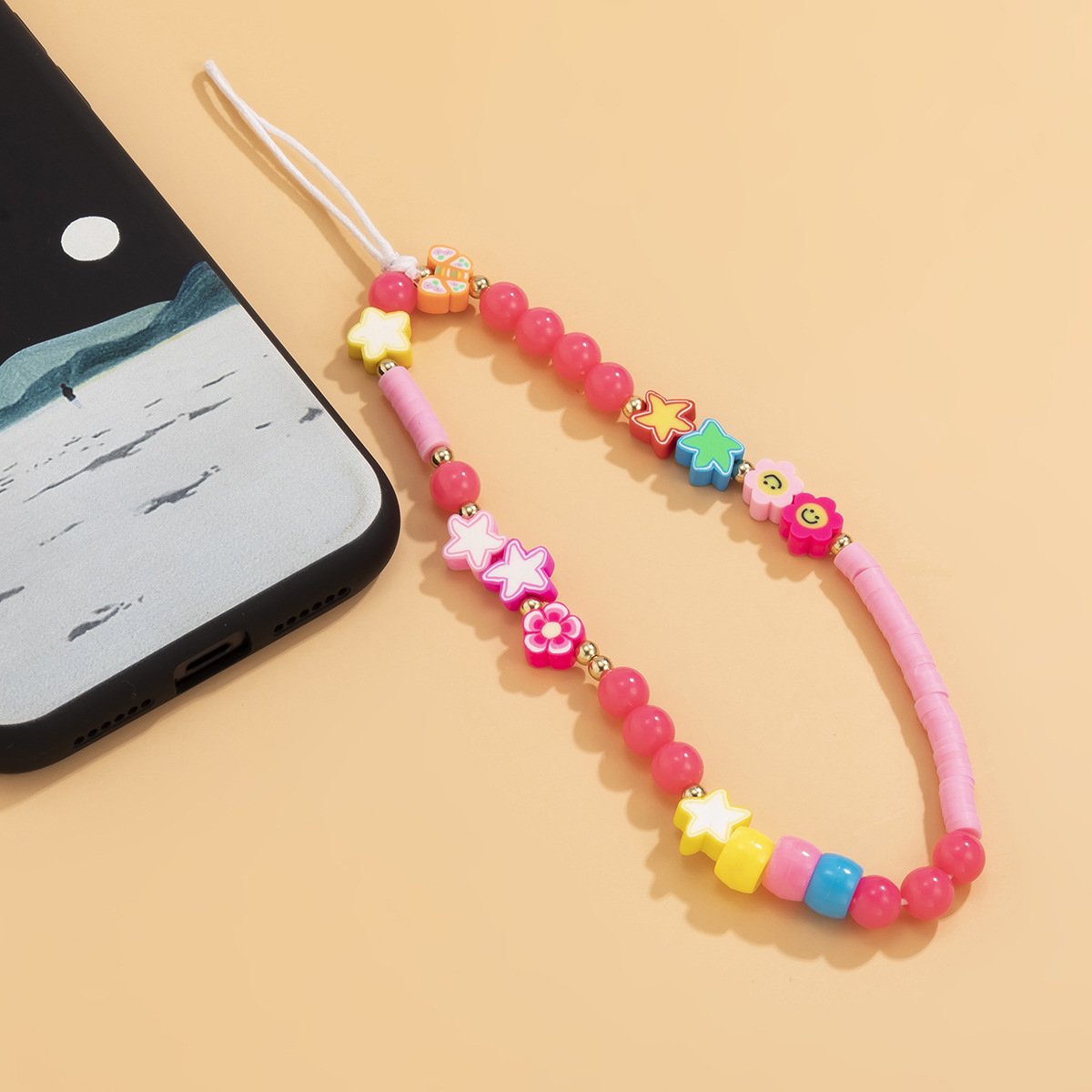 New Fashion Simple Hand Woven Beaded Mobile Phone Chain Personality Trendy Pearl Flower Phone Strap Accessories For Women