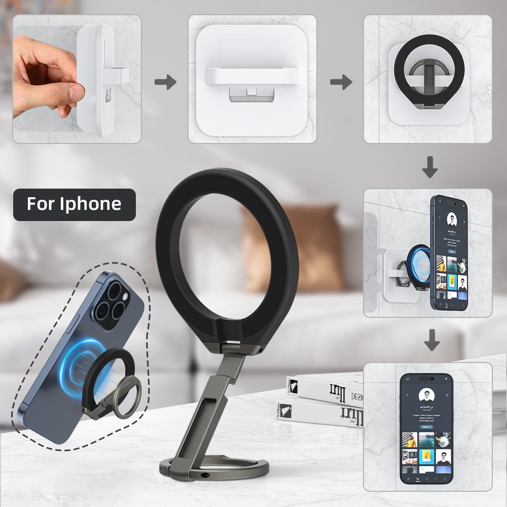 Universal Cute Adhesive Portable Foldable Adjustable Desktop mobile Stand Double Sided Magnetic Cell phone Holder
