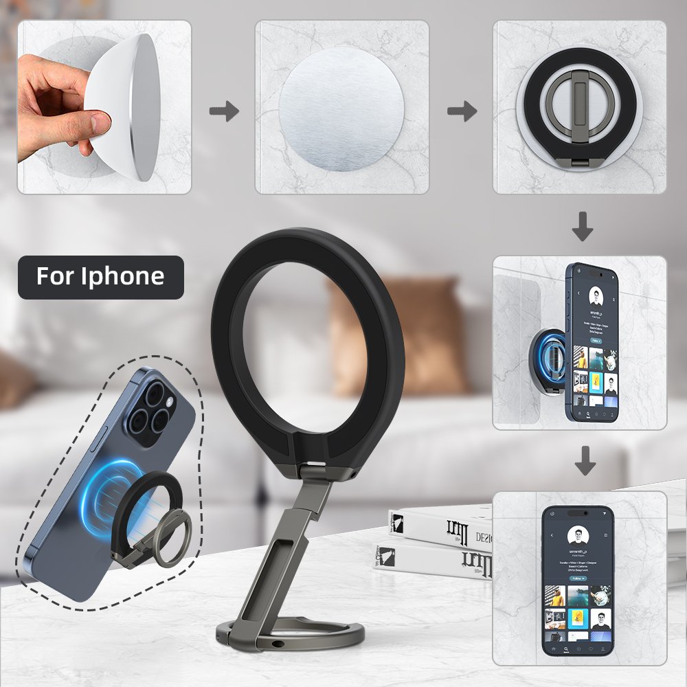 Universal Cute Adhesive Portable Foldable Adjustable Desktop mobile Stand Double Sided Magnetic Cell phone Holder