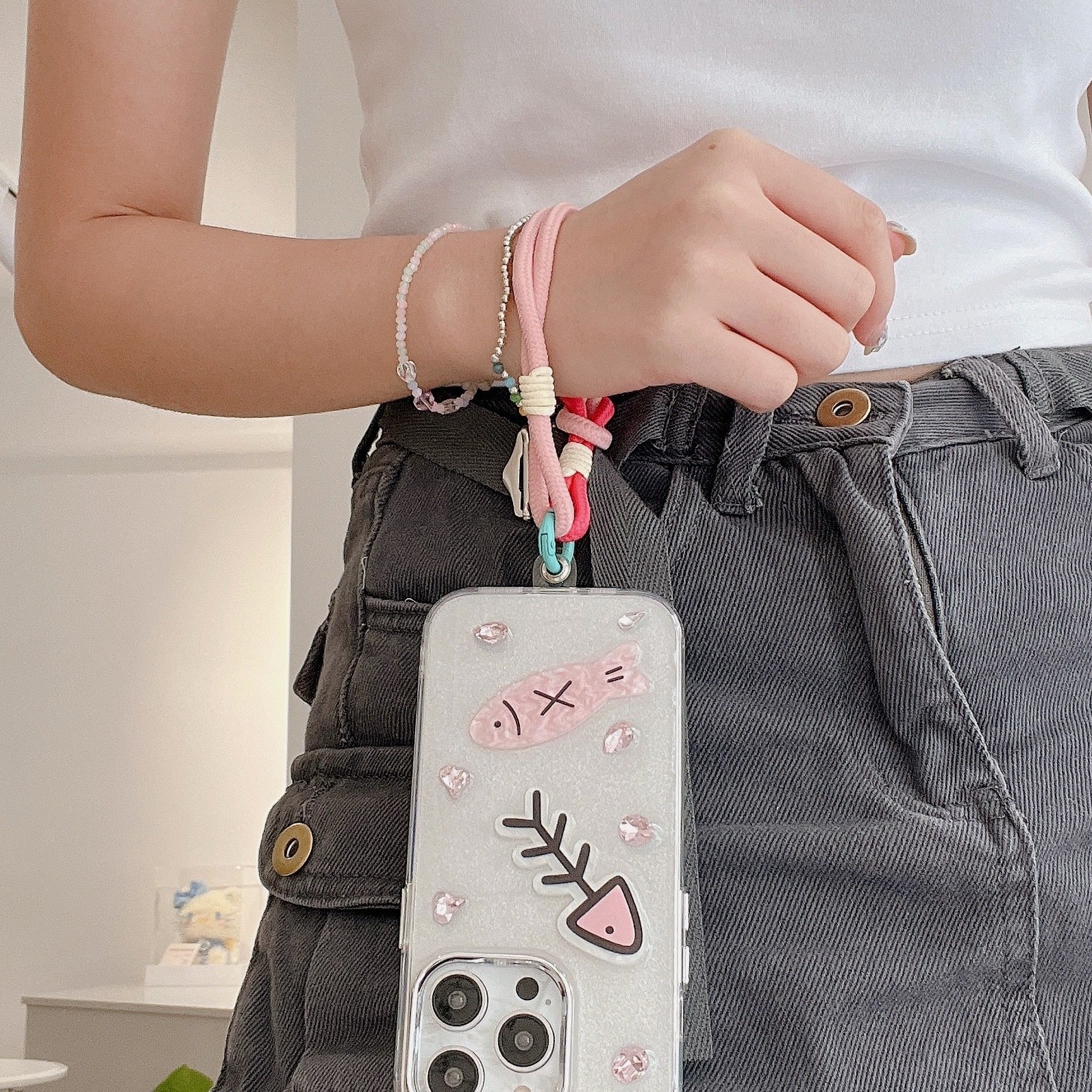 Wrist Strap for Phone Charm Luxury Cell Accessories With Patch Key Lanyards Colorful Bracelet Telephone Jewelry Rope Keychain