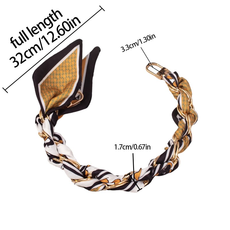 Brown custom printed silk scarf bag decorative drop proof mobile phone chain Gold and silver chain bag accessories wallet