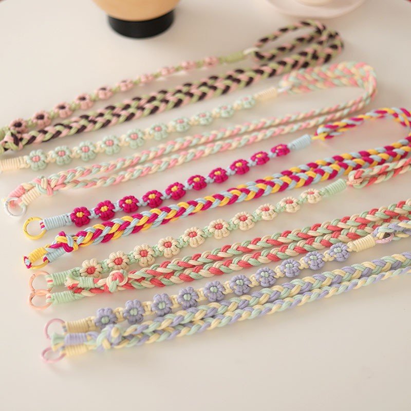 Handmade Purple Pink Gradient Cotton Braid Knitted Cellphone Lanyard Cross body Macrame Phone Paracord Bag Strap