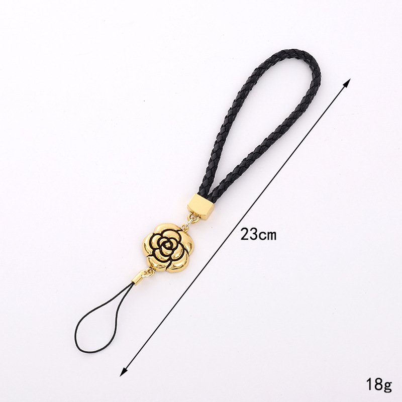 Small Gifts New Camellia Mobile Phone Chain Retro Flower Mobile Phone Rope Leather Braided Rope Mobile Phone Lanyard