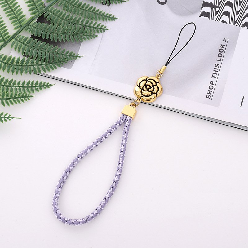 Small Gifts New Camellia Mobile Phone Chain Retro Flower Mobile Phone Rope Leather Braided Rope Mobile Phone Lanyard