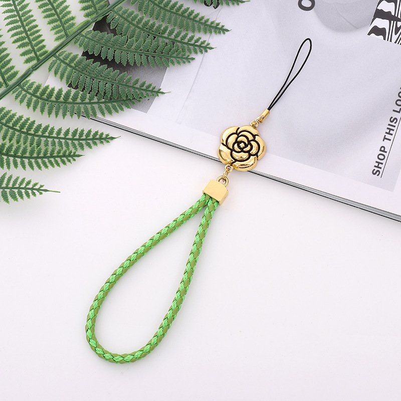 Small Gifts New Camellia Mobile Phone Chain Retro Flower Mobile Phone Rope Leather Braided Rope Mobile Phone Lanyard