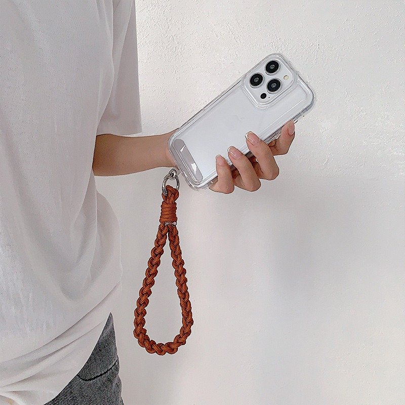 Hands Free Mobile Phone Lanyard With Color Patch Short Cellphone Strap Holder Pendant Braided Handmade Colorful Phone Case charm
